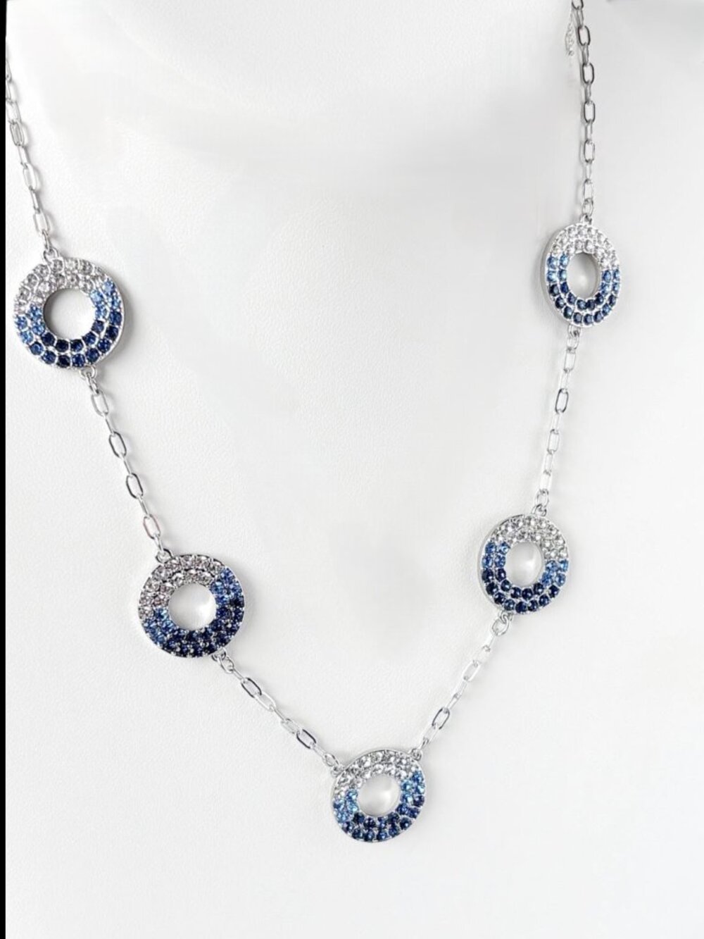 Park Lane "Aster" Blue & Clear Crystal Silver Tone Necklace - NIB